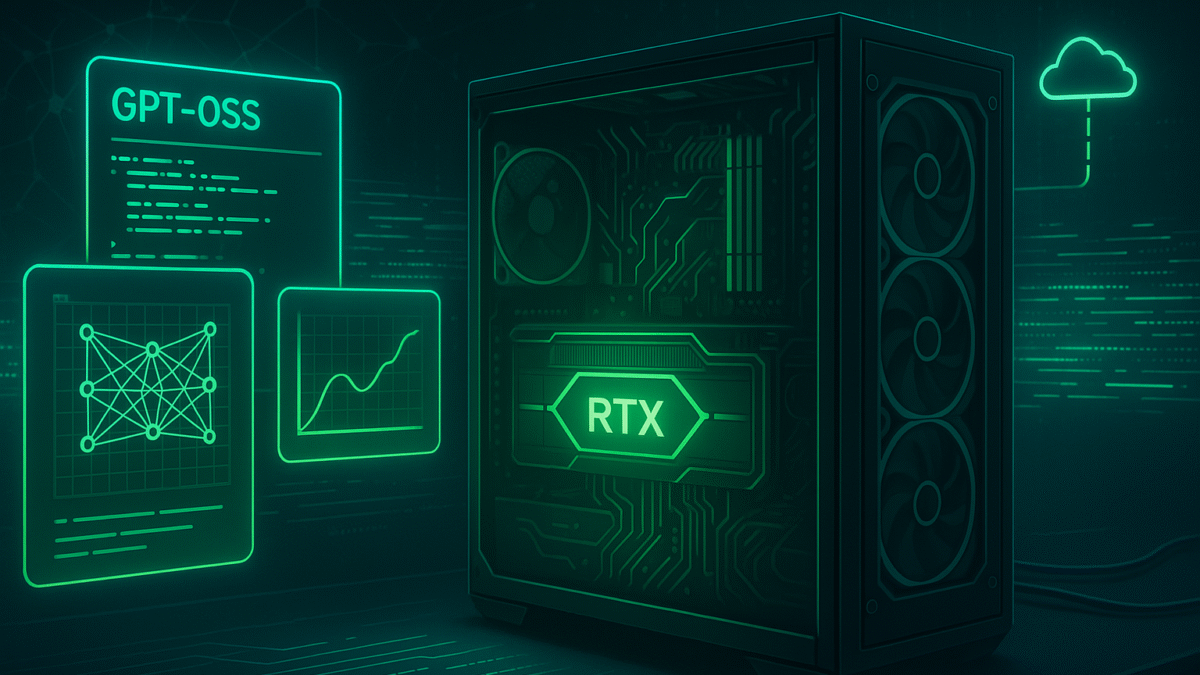 NVIDIA RTX GPU powering OpenAI GPT-OSS models with futuristic AI interface