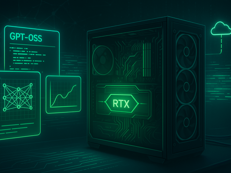 NVIDIA RTX GPU powering OpenAI GPT-OSS models with futuristic AI interface