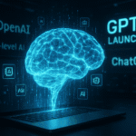 Futuristic digital brain representing GPT-5 AI model by OpenAI, symbolizing PhD-level artificial intelligence and AGI advancements